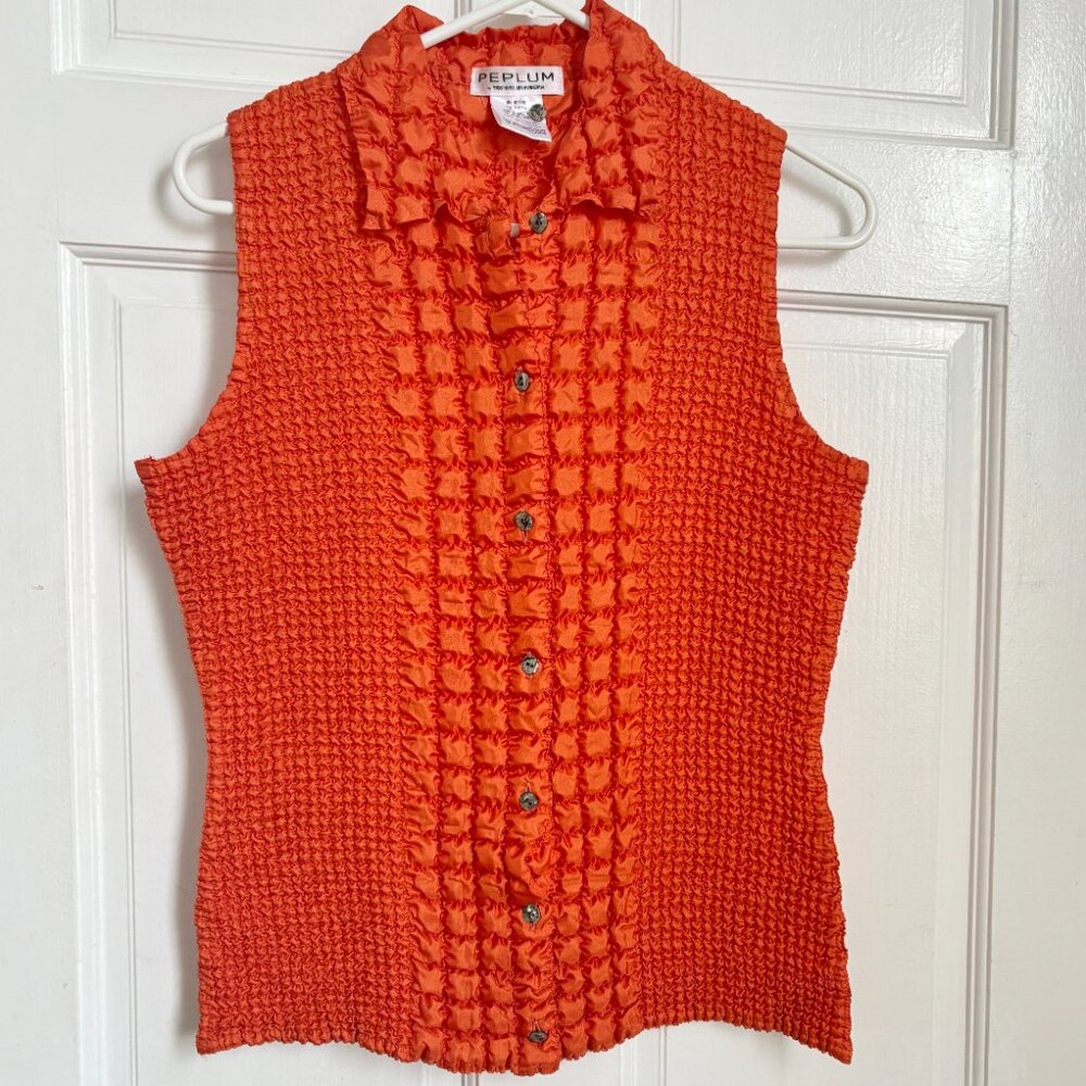 Yoshiki Hishinuma Peplum Top Shirt Button Up Down Collar Sleeveless Textured M
